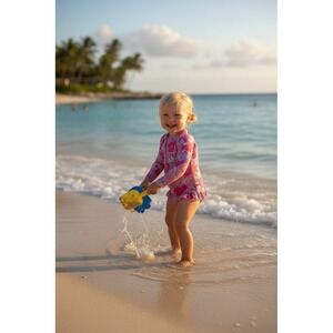 AlisOker Rash Guard Swimsuit Toddler Girls 2T Floral Pink Purple Long ruffles